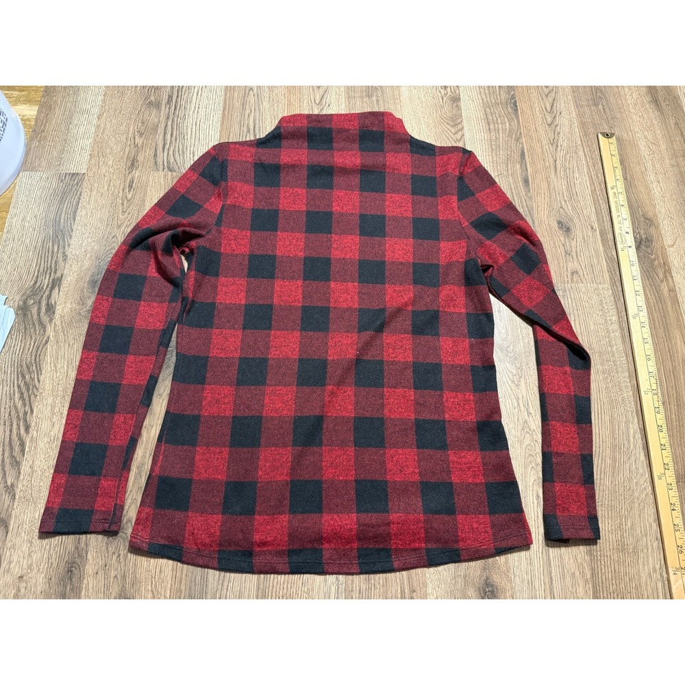 Beachlunchlounge Shirt Womens Size M Red Buffalo Plaid Mock Neck Long Sleeve Top